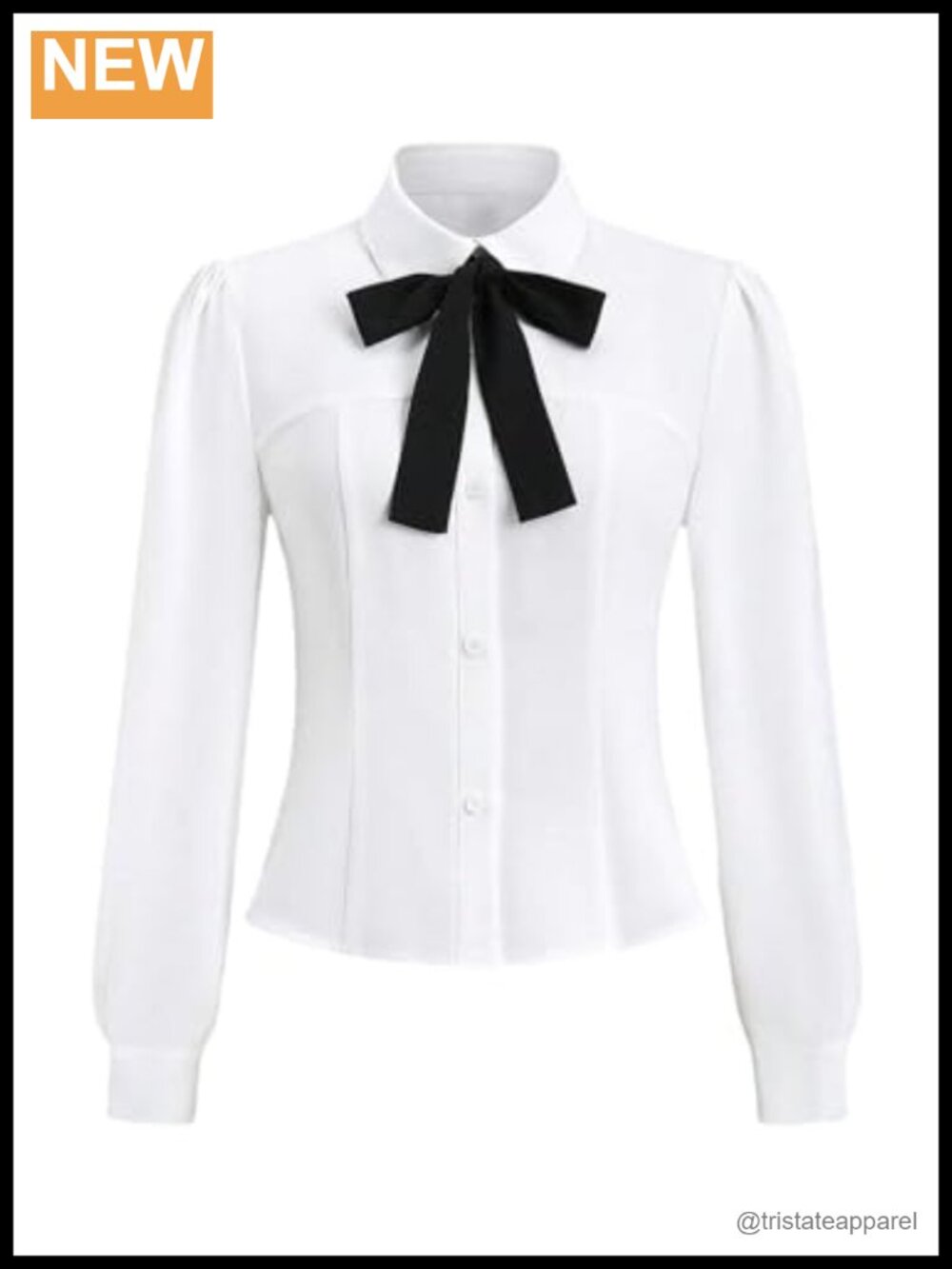 Puff Sleeve Button Down Fitted Crop Blouse with Removable Bow Tie